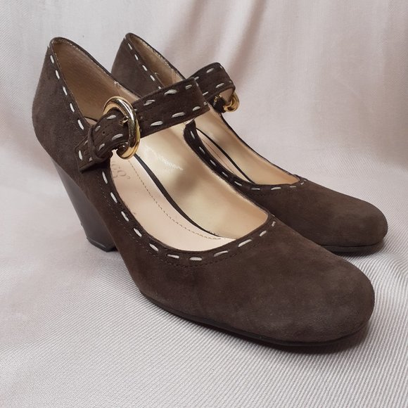 Franco Sarto Shoes - FRANCO SARTO Brown Suede Mary Jane Wedge Pumps 8